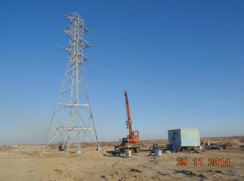 Reconstruction of PL -35 kw at transport interchange two levels at intersection Akkyr Zhalagash.  Wire hanging PL-35 kw at post 