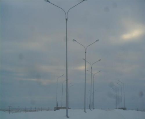 Illumination poles installation of the overpass at PK 175+44
